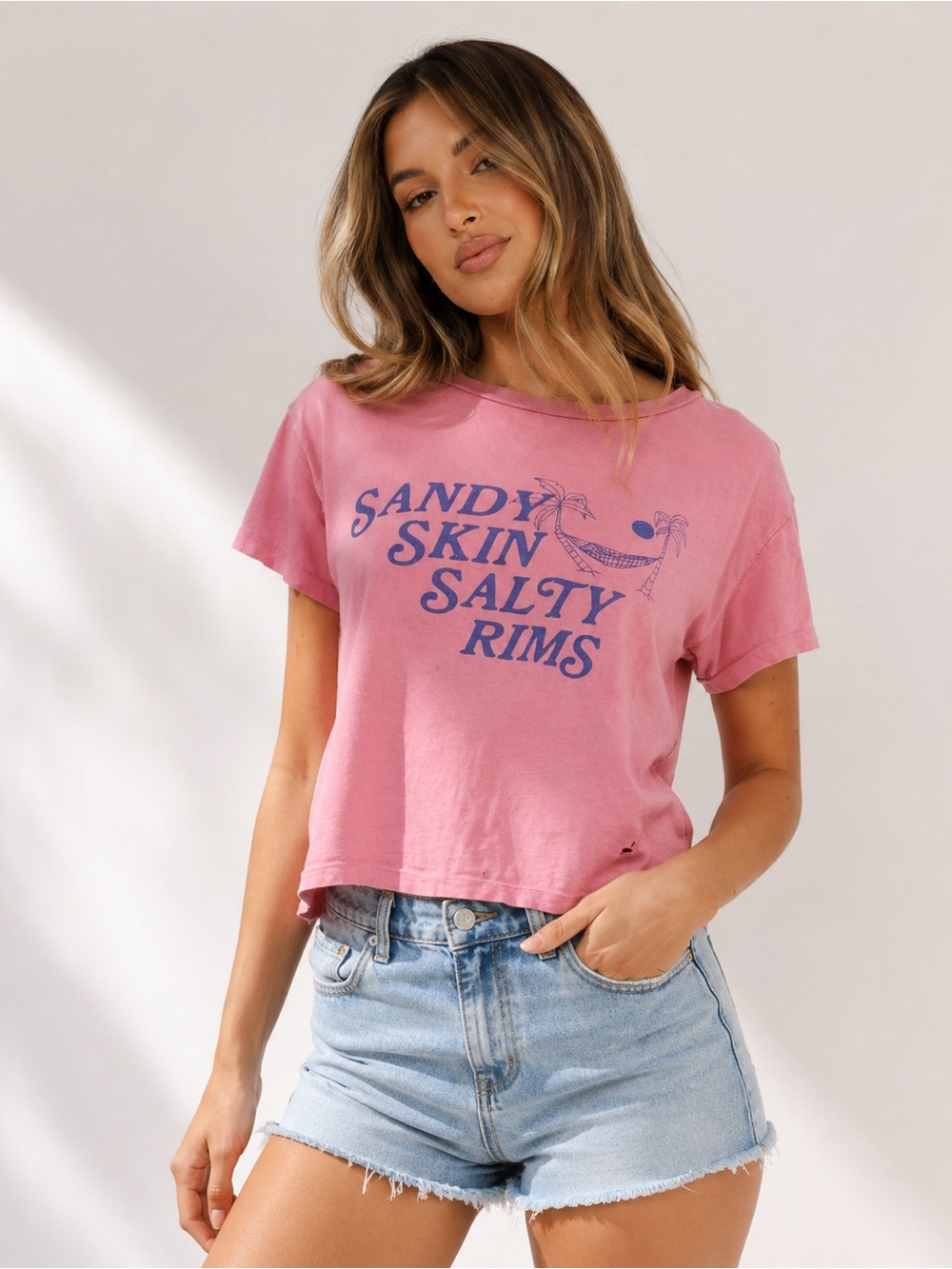 Wildfox Pink Tee with Blue Graphic